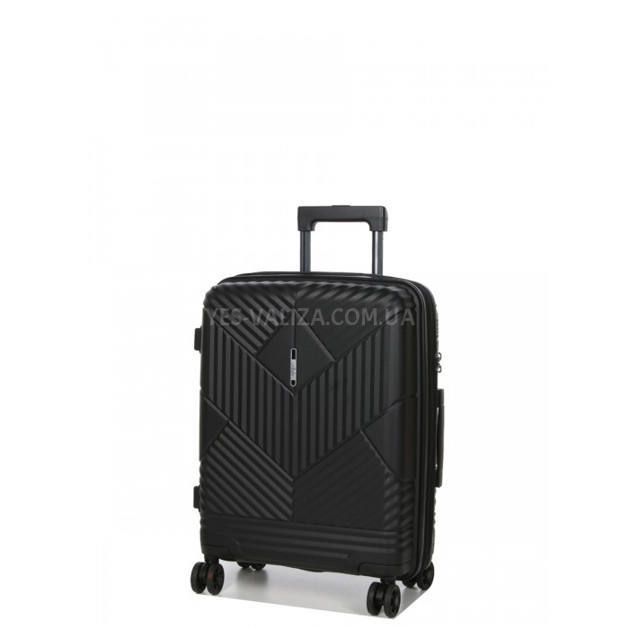 Чемодан ручная кладь полипропилен чёрный 55х40х20+5/44л/3кг/Airtex 639, фото 2