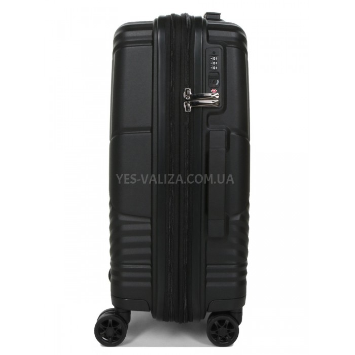 Чемодан ручная кладь полипропилен чёрный 55х40х20+5/44л/3кг/Airtex 639, фото 5