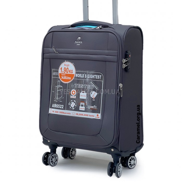 Чемодан Airtex ручная кладь S ткань серый 55х35х20(+5)см/42л/2.1кг, фото 1