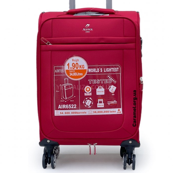 Чемодан Airtex ручная кладь S ткань красный 55х35х20(+5)см/42л/2.1кг, фото 4