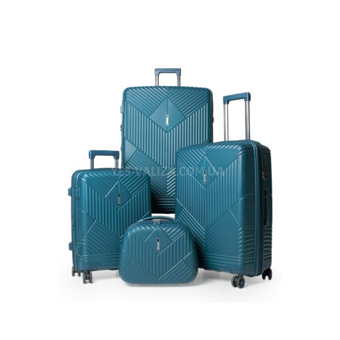 Набір валіз Франція (L M S+BC-4шт) поліпропілен зелений/Airtex 639, фото 1