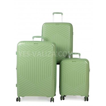 Набор чемоданов Франция (L M S-3шт) полипропилен зелёный/Snowbal 20103