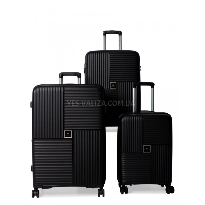 Набор чемоданов Франция (L M S-3шт) полипропилен чёрный/Snowball 20403, фото 1