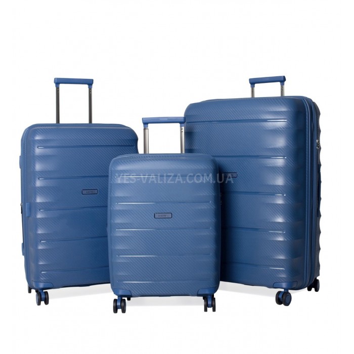 Набір валіз Франція (L M S-3шт) поліпропілен синій/Airtex 242, фото 2