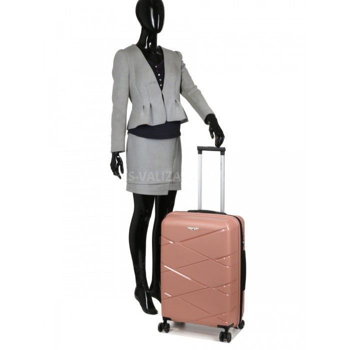 Чемодан средний М полипропилен пудра 65х44х28+5/77л/3.4кг/Worldline289, фото 10