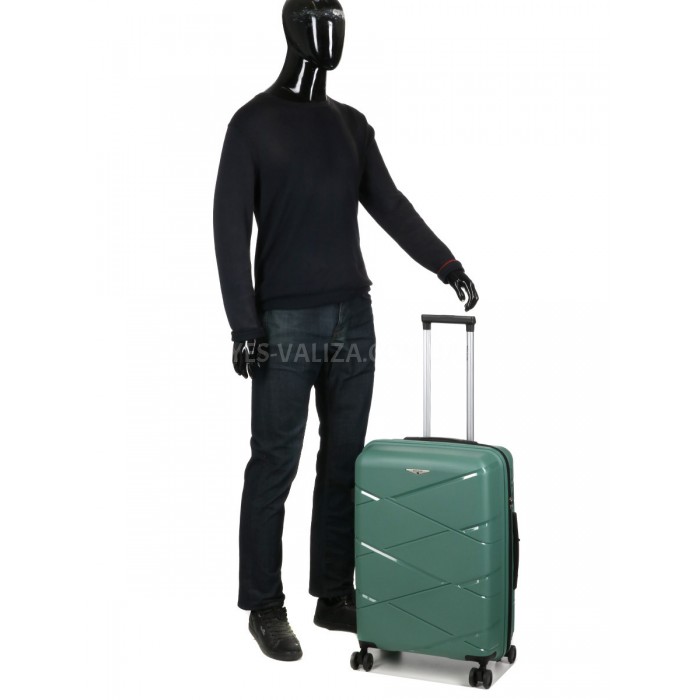 Чемодан средний полипропилен зелёный 65х44х28+5/77л/3.4кг/Worldline289, фото 9