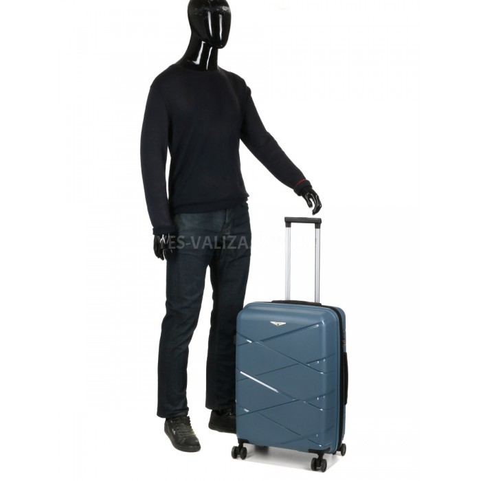 Валіза середня М поліпропілен синя 65х44х28+5/77л/3.4кг/Worldline 289, фото 9