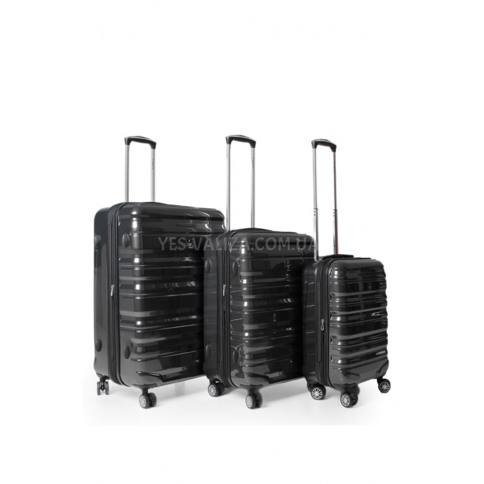 Набор чемоданов Франция (L M S-3шт) поликарбонат чёрный/Airtex 7223, фото 1