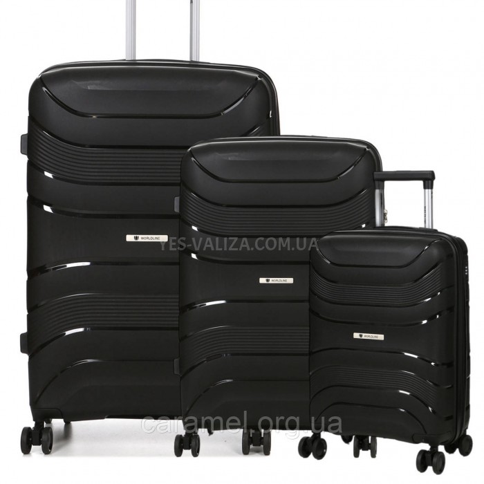 Набір валіз Франція (L M S-3шт) поліпропілен чорний/Worldline 288, фото 1