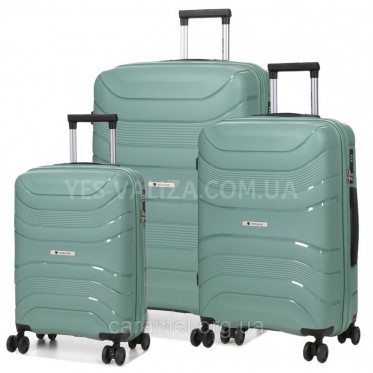 Набор чемоданов Франция (L M S-3шт) полипропилен зелёный/Worldline 288