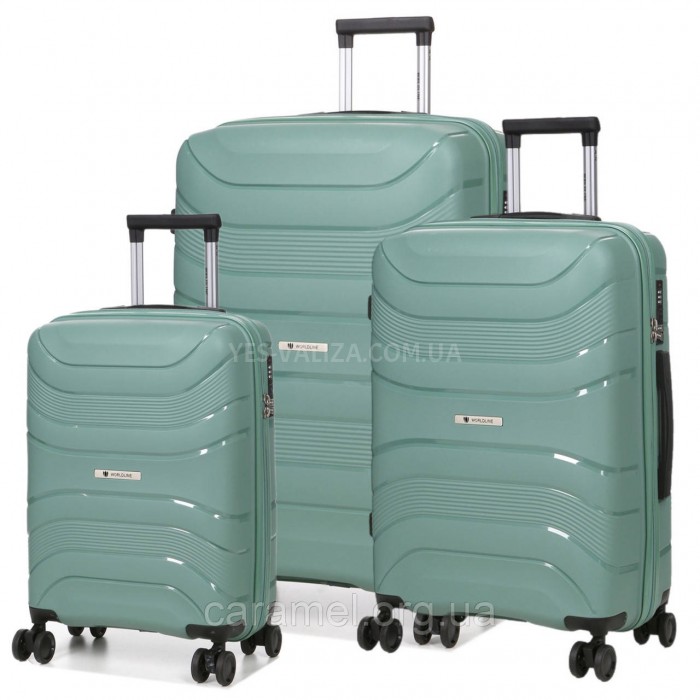 Набор чемоданов Франция (L M S-3шт) полипропилен зелёный/Worldline 288, фото 1