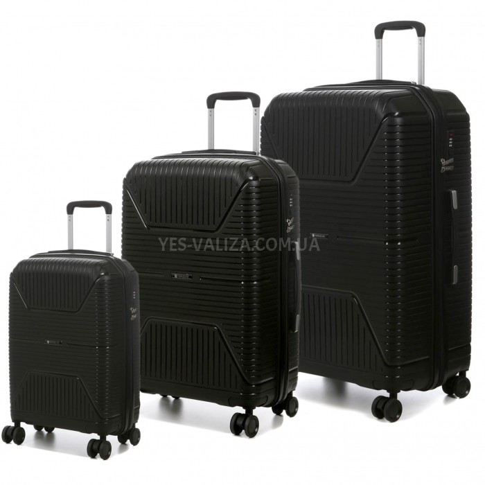 Набор чемоданов Франция (L M S-3шт) полипропилен чёрный/Worldline 291, фото 1