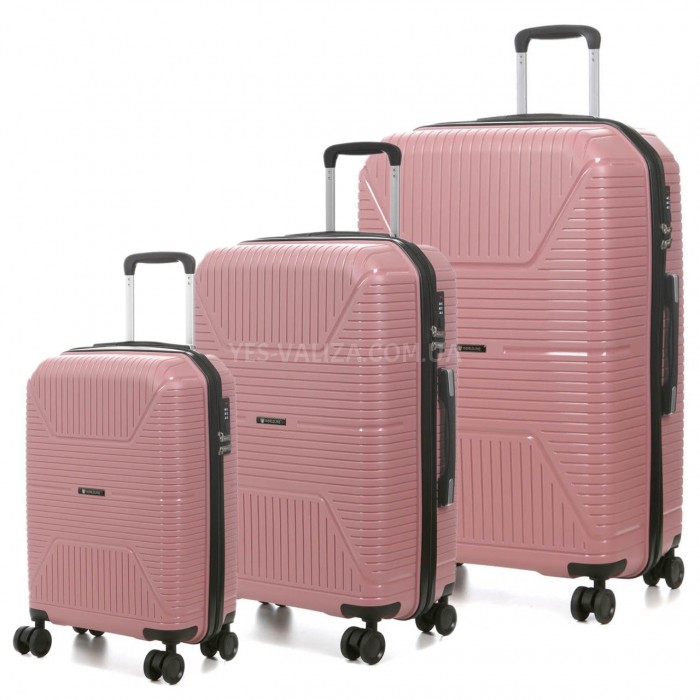 Набор чемоданов Франция (L M S-3шт) полипропилен розовый/Worldline 291, фото 1