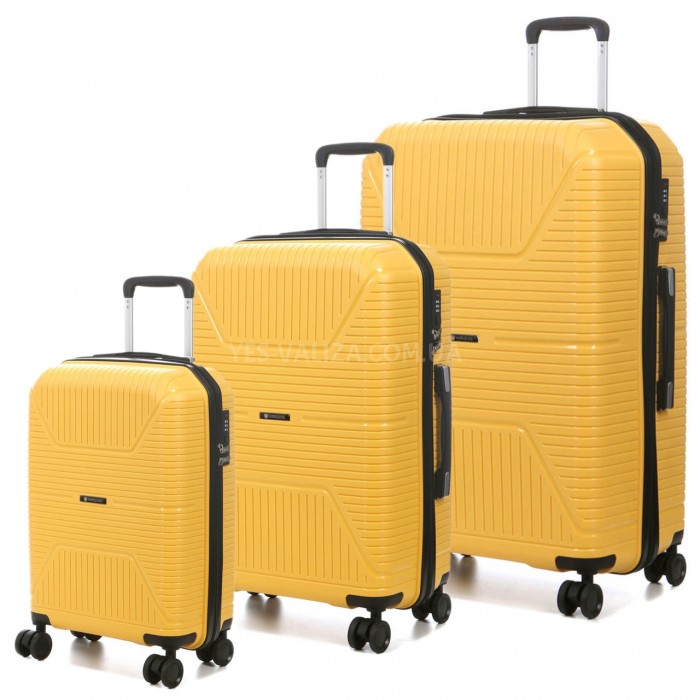 Набор чемоданов Франция (L M S-3шт) полипропилен жёлтый/Worldline 291, фото 1
