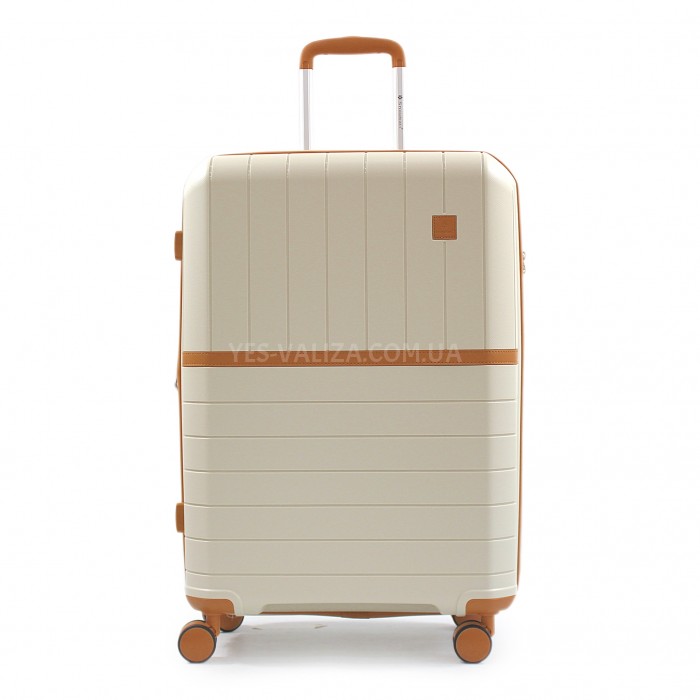 Чемодан средний M полипропилен белый 67x45x26+5/82л/3.8кг/Snowbal49403, фото 2