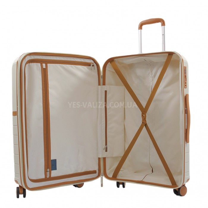 Чемодан средний M полипропилен белый 67x45x26+5/82л/3.8кг/Snowbal49403, фото 10