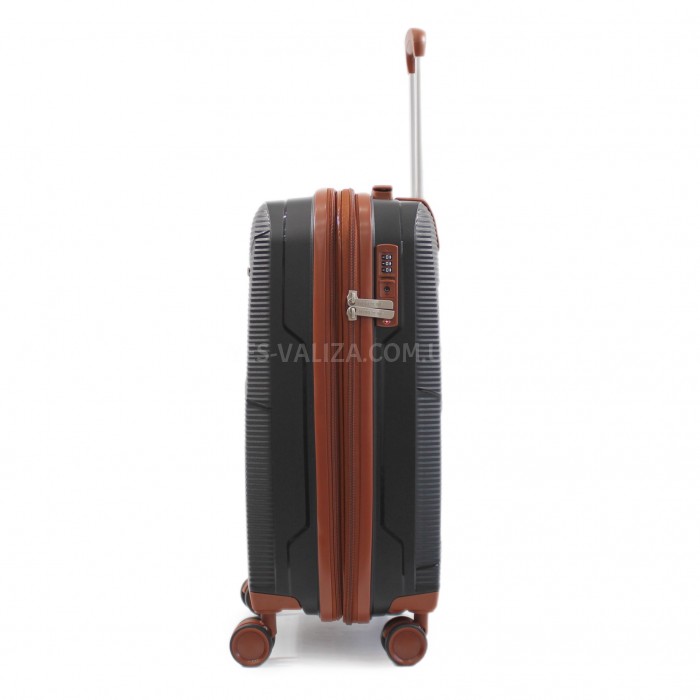 Чемодан малый S полипропилен чёрный 55х37х23+5/48л/2.9кг/Worldline 293, фото 5