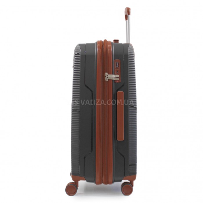 Чемодан средний М полипропилен черный 66х44х28+5/80л/3.6к/Worldline293, фото 4