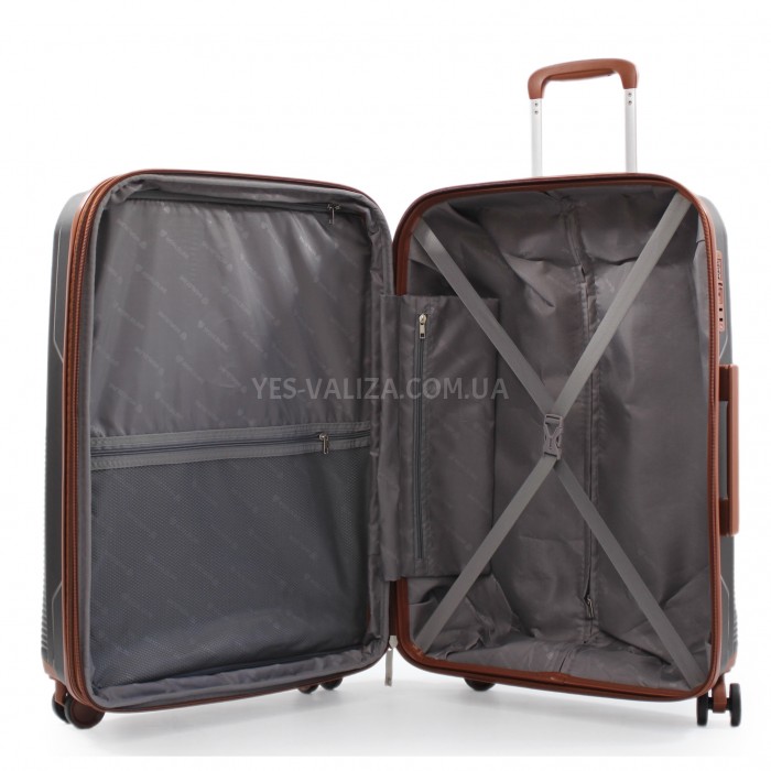 Валіза середня М поліпропілен чорна 66х44х28+5/80л/3.6кг/Worldline 293, фото 8