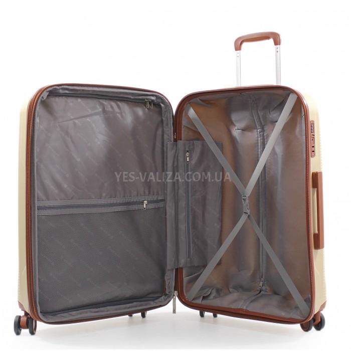 Чемодан средний М полипропилен беж 66х44х28+5/80л/3.6кг/Worldline 293, фото 9