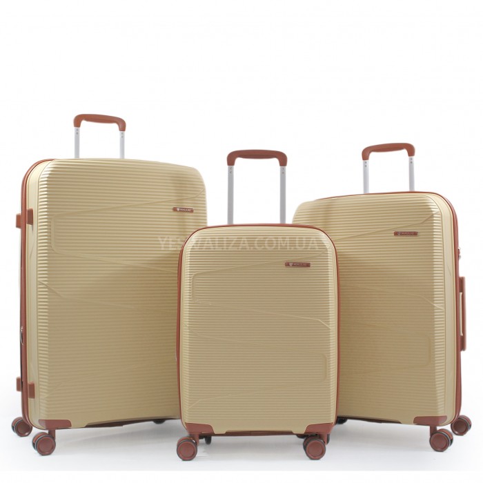 Набор чемоданов Франция (L M S-3шт) полипропилен бежевый/Worldline 293, фото 1
