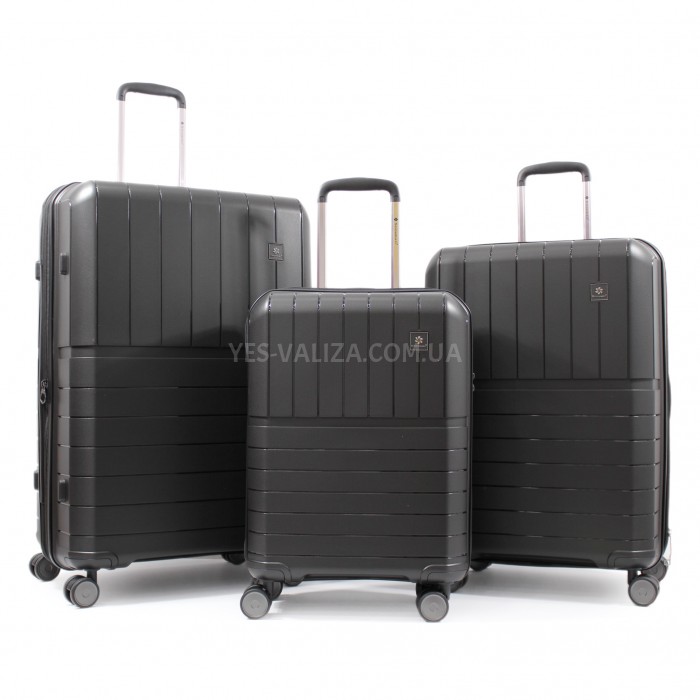 Набор чемоданов Франция (L M S-3шт) полипропилен чёрный/Snowball 39403, фото 1