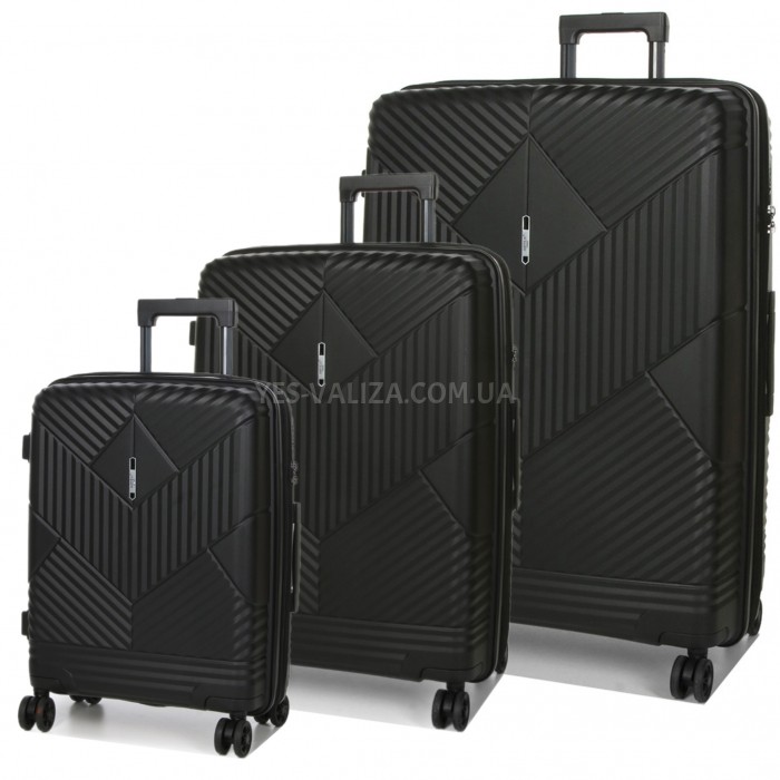 Набор чемоданов Франция (L M S-3шт) полипропилен чёрный/Airtex 639, фото 1