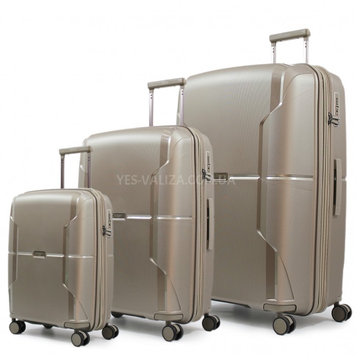 Набор чемоданов Франция (L M S-3шт) полипропилен шампань/Airtex 245, фото 1