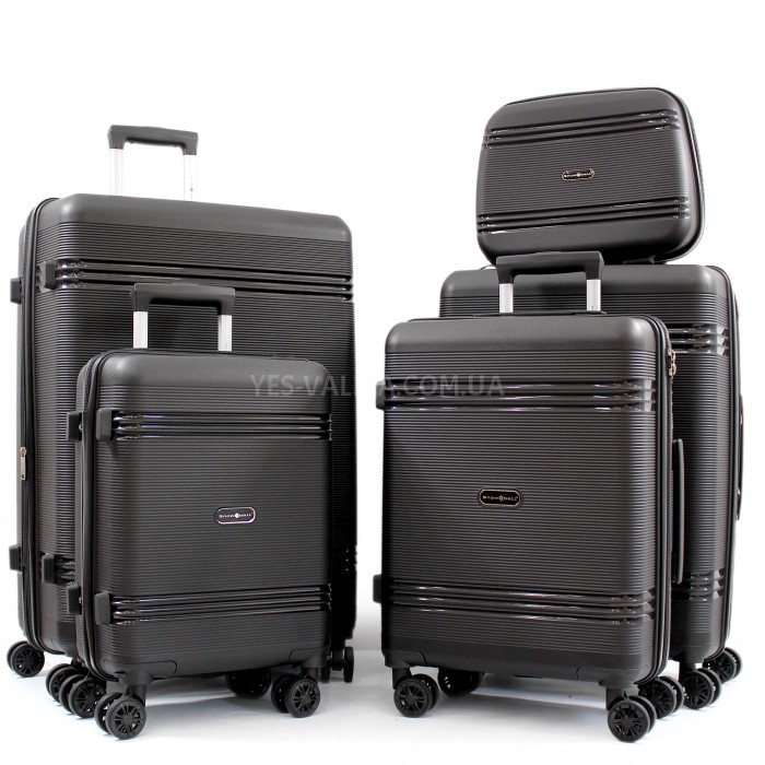 Набір валіз Франція (L M S XS+BC-5шт) поліпропілен чорний/Snowball, фото 1