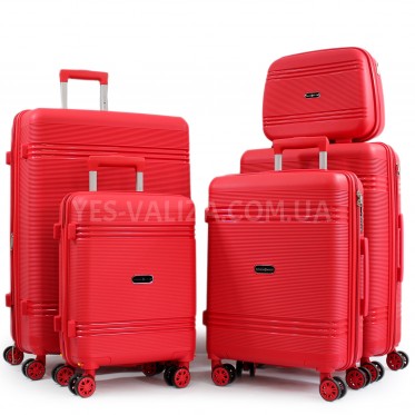 Набор чемоданов Франция (L M S XS+BC-5шт) полипропилен красный/Snowbal