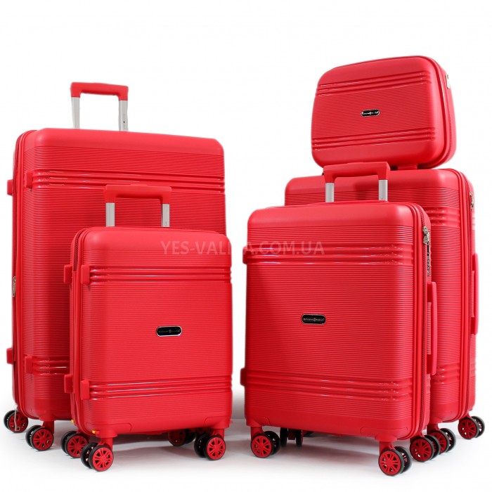 Набор чемоданов Франция (L M S XS+BC-5шт) полипропилен красный/Snowbal, фото 1