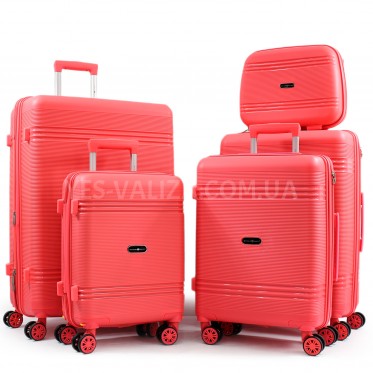 Набір валіз Франція (L M S XS+BC-5шт) поліпропілен корал/Snowball