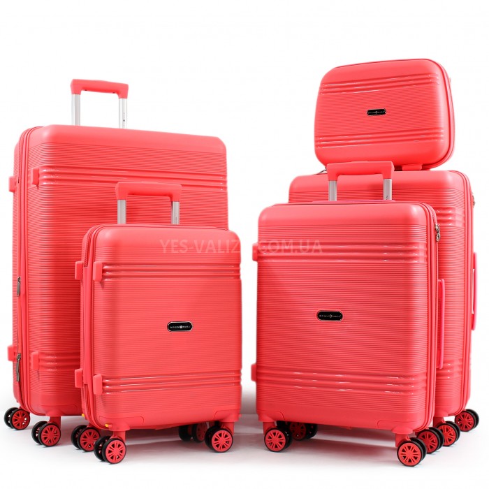 Набор чемоданов Франция (L M S XS+BC-5шт) полипропилен коралл/Snowball, фото 1