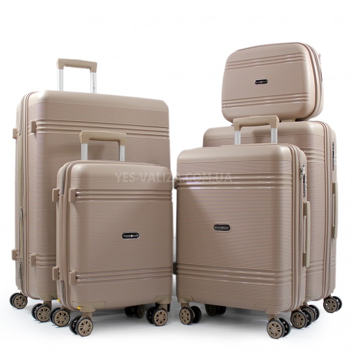 Набор чемоданов Франция (L M S XS+BC-5шт) полипропилен шампань/Snowbal, фото 1