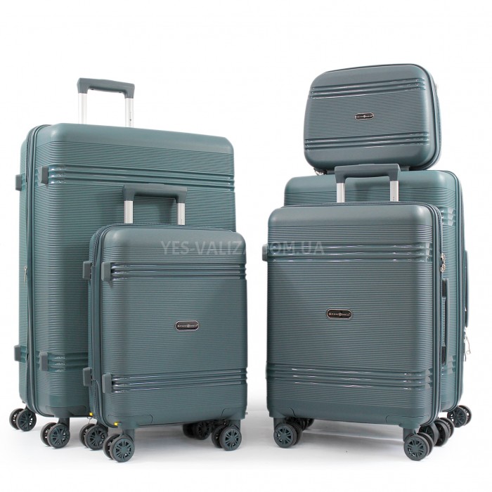 Набор чемоданов Франция (L M S XS+BC-5шт) полипропилен зелёный/Snowbal, фото 1