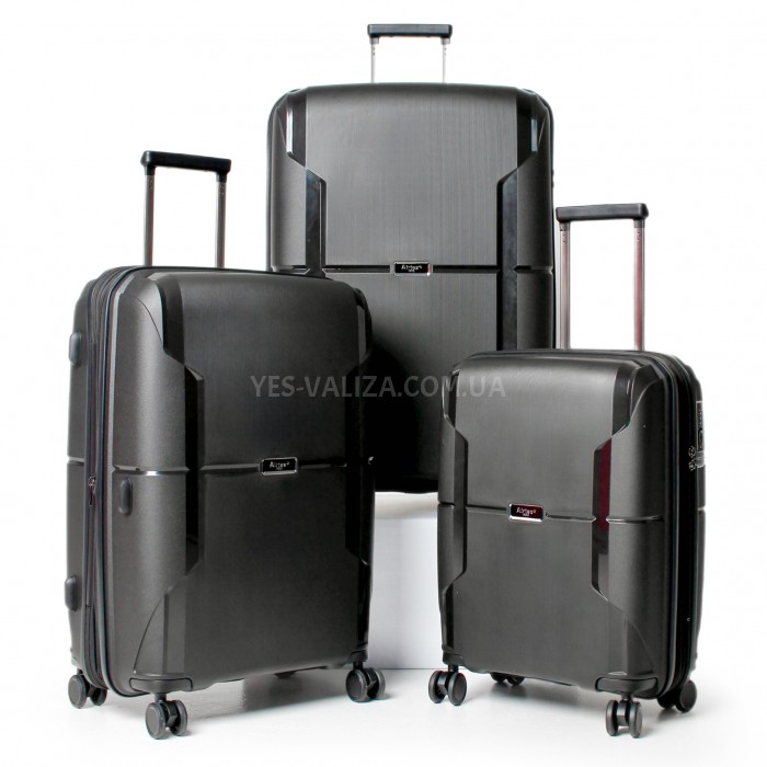 Набор чемоданов Франция (L M S-3шт) полипропилен чёрный/Airtex 245, фото 1