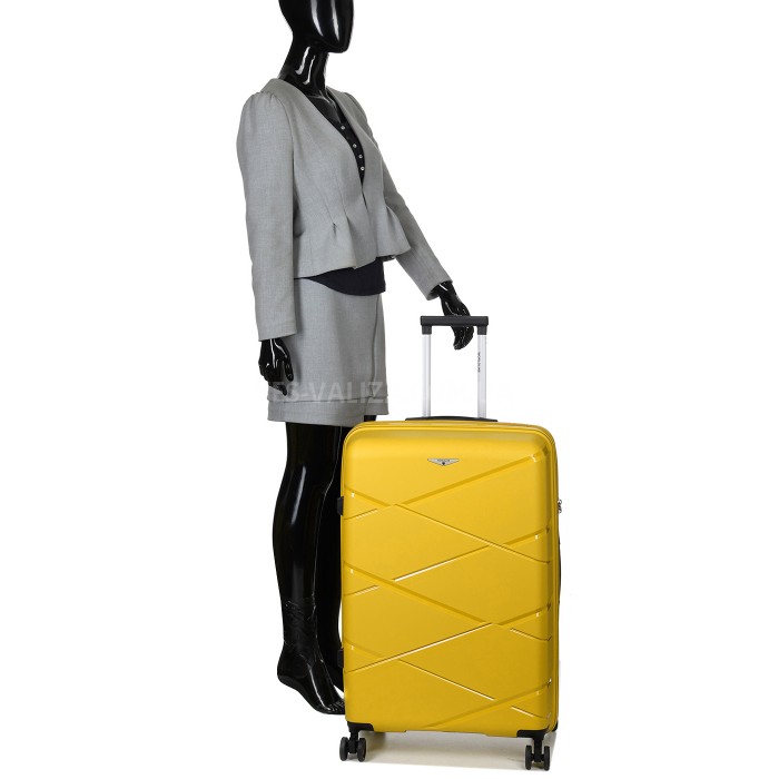 Чемодан большой L полипропилен жёлтый75х50х31+5/115л/4.4кгWorldline289, фото 12