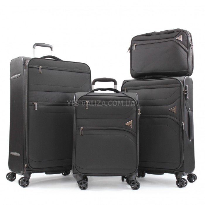 Набір валіз Франція (L M S+BC-4шт) тканина чорний/Snowball 21505, фото 1