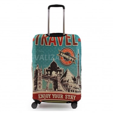 Чехол для чемодана средний М ткань (дайвинг) приключение/Fly 471-24