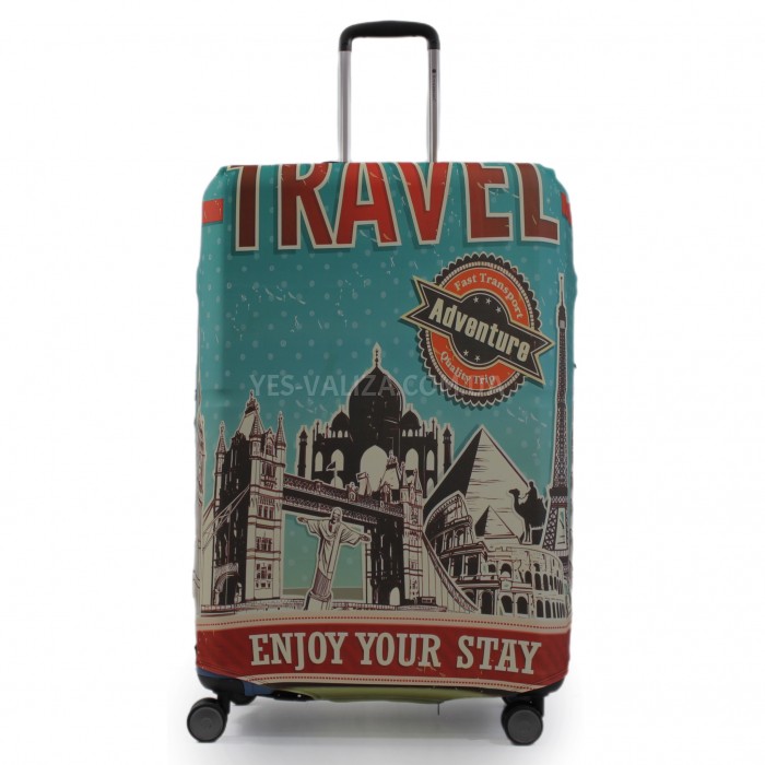 Чехол для чемодана большой L ткань (дайвинг) приключение/Fly 471-28, фото 1