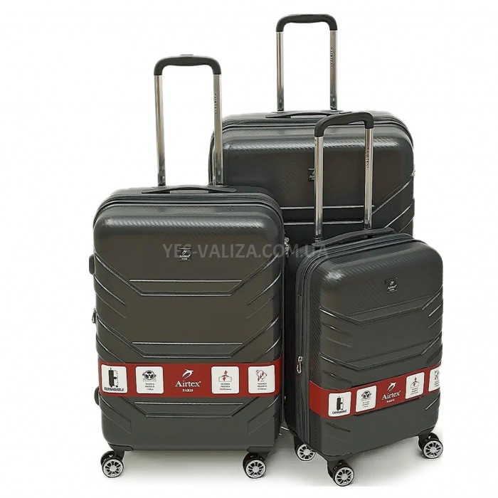 Набор чемоданов Франция (L M S-3шт) поликарбонат серый/Airtex 7313, фото 2