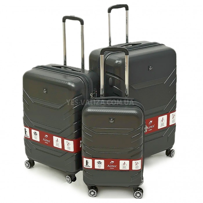 Набор чемоданов Франция (L M S-3шт) поликарбонат серый/Airtex 7313, фото 1