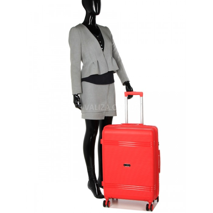 Чемодан средний M полипропилен красный 66х44х25+5/79л/4кг/Snowbal 21204, фото 12