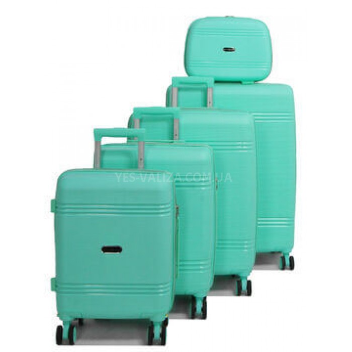 Набір валіз Франція (L M S XS+BC-5шт) поліпропілен бірюза/Snowball, фото 1