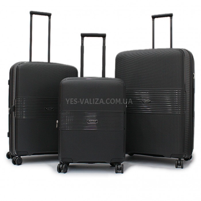 Набор чемоданов Франция (L M S-3шт) полипропилен чёрный/Airtex 251, фото 1