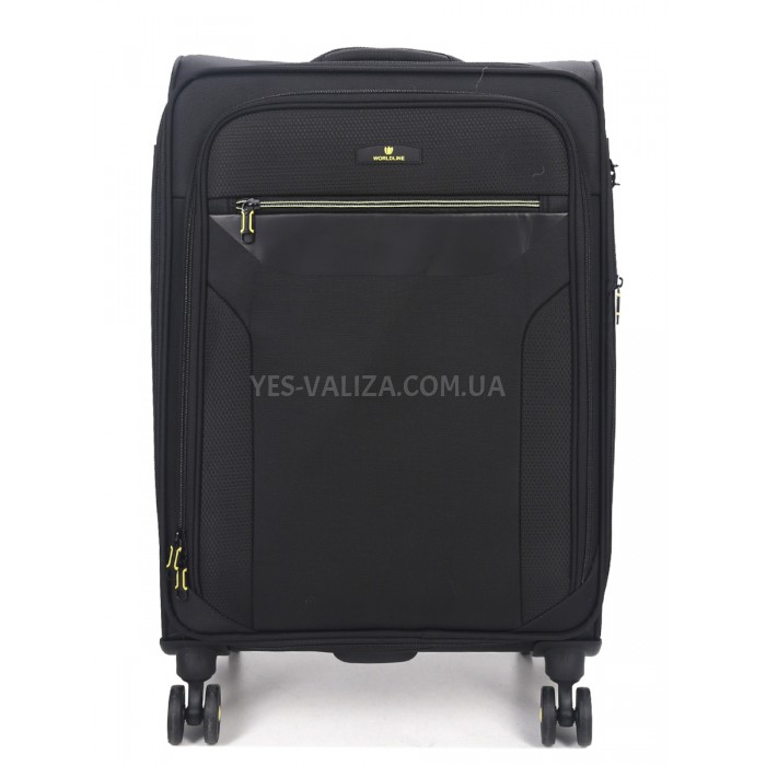 Чемодан средний M ткань чёрный 69х43х27+5/67л/3.7кг/Worldline 616, фото 3