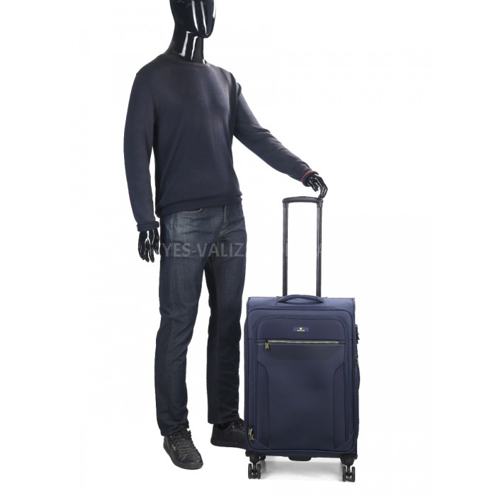Чемодан средний M ткань синий 69х43х27+5/67л/3.7кг/Worldline 616, фото 17