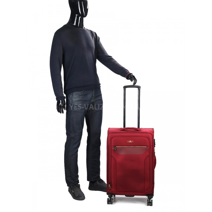Чемодан средний M ткань красный 69х43х27+5/67л/3.7кг/Worldline 616, фото 17
