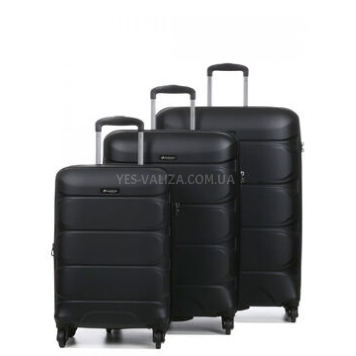 Набор чемоданов Франция (L M S-3шт) поликарбонат чёрний/Airtex 748, фото 1