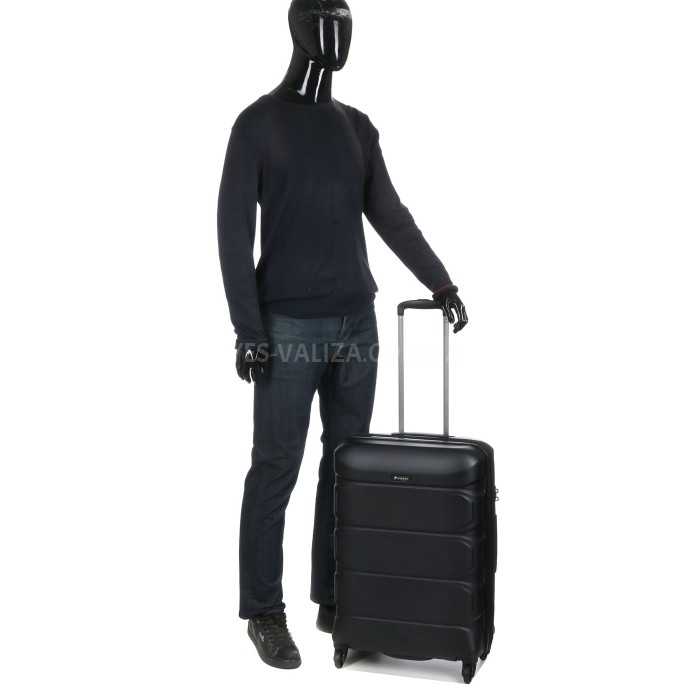 Чемодан средний M поликарбонат чёрный 66х46х26+4/77л/3.6кг/Airtex 748, фото 16